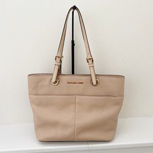 Michael Kors Bedford Top Zip Leather Pocket Tote Bag Cream